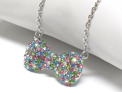 Crystal Stud Metal Ribbon Pendant Necklace