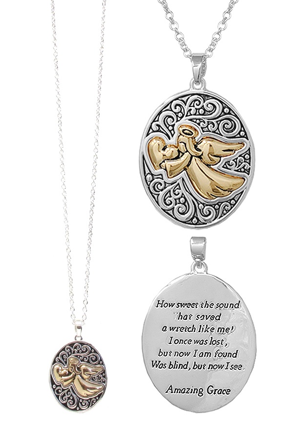 Religious Inspiration Designer Textured Pendant Necklace - Amazing Grace