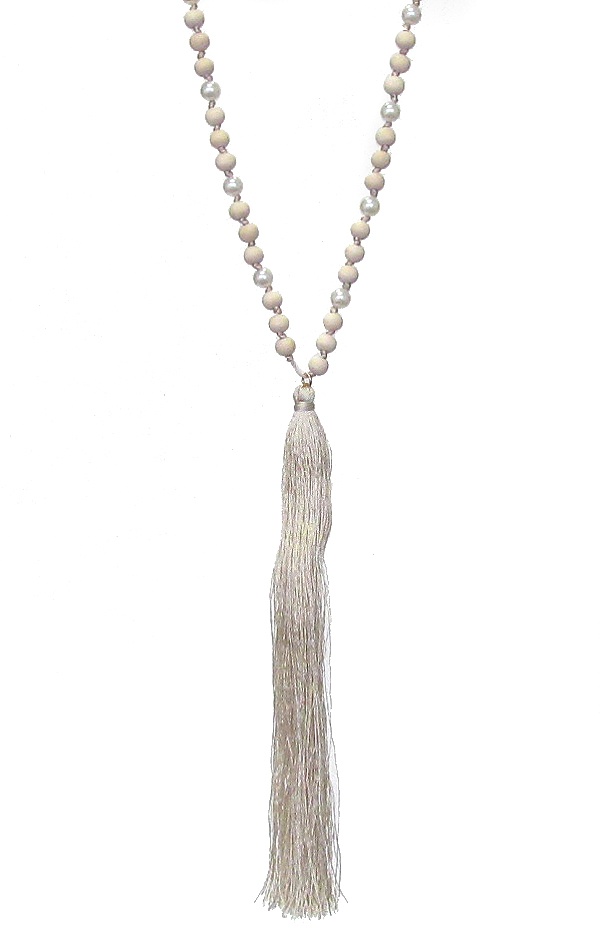 Multi Ball Bead Chain And Long Thread Tassel Necklace