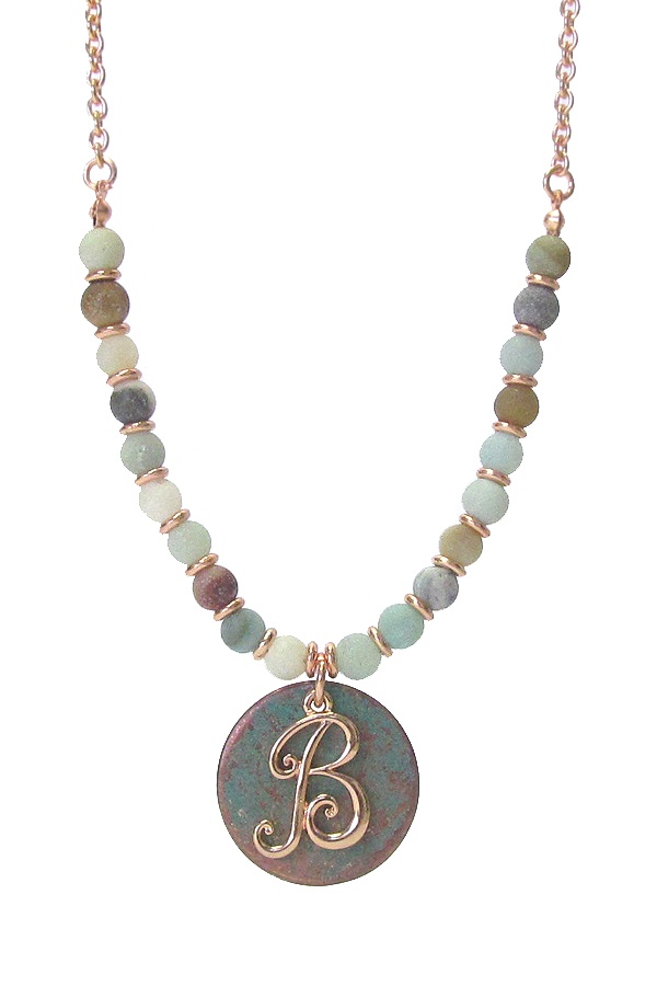 Monogram Patina Pendant And Mix Stone Necklace