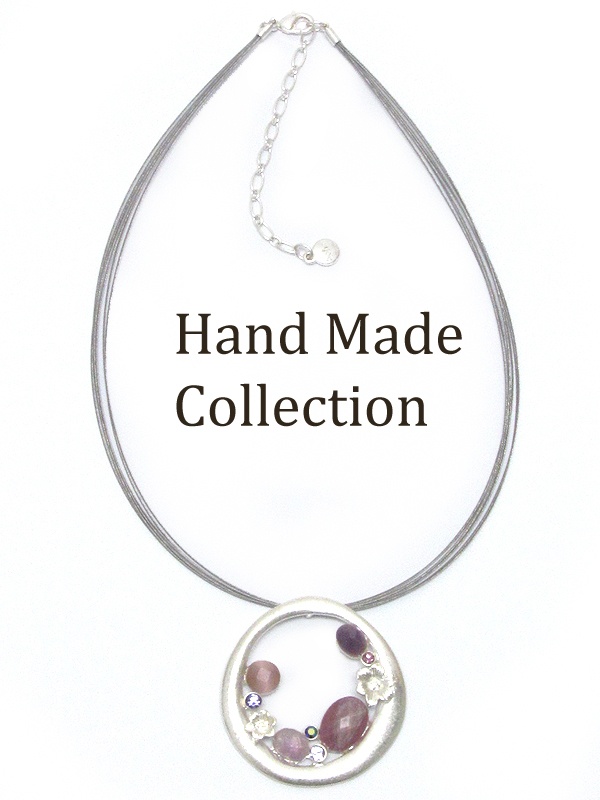 Vintage Style Crystal And Facet Acrylic Stone Deco Natural Shape Hoop Pendant Necklace