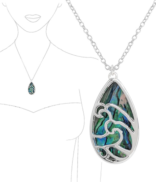 Sealife Theme Abalone Back Wire Art Pendant Necklace - Wave