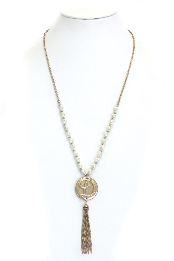 Monogram And Tassel Drop Long Pearl Necklace - d
