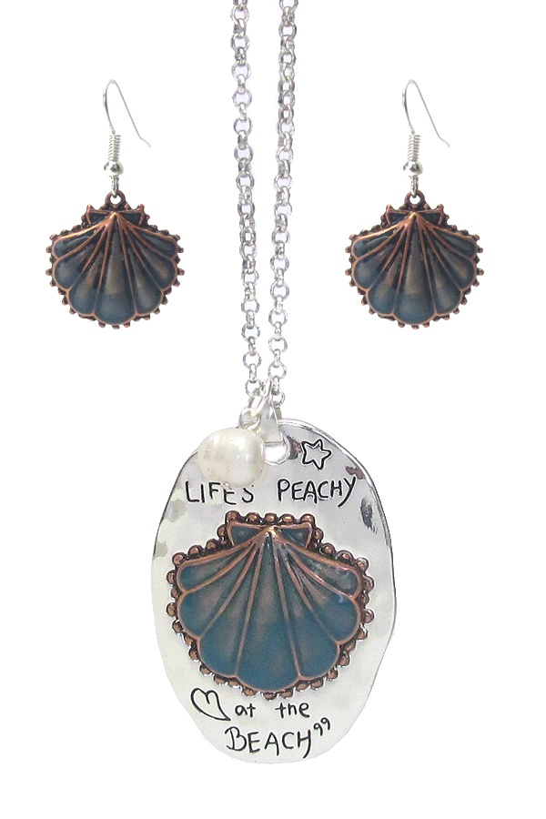 Sealife Theme Metal Pendant Long Necklace Set - Life Is Peacy At The Beach