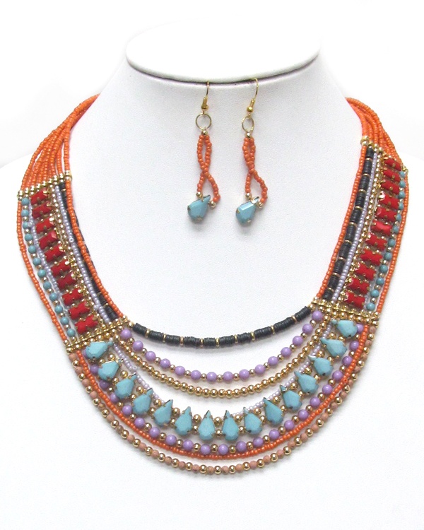 Multi Beaded Strand Fashion Necklace Set