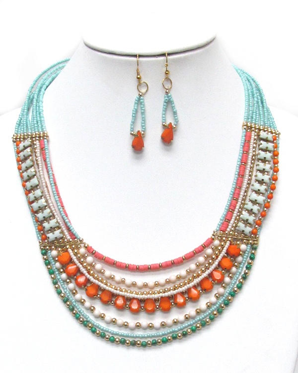 Multi Beaded Strand Fashion Necklace Set