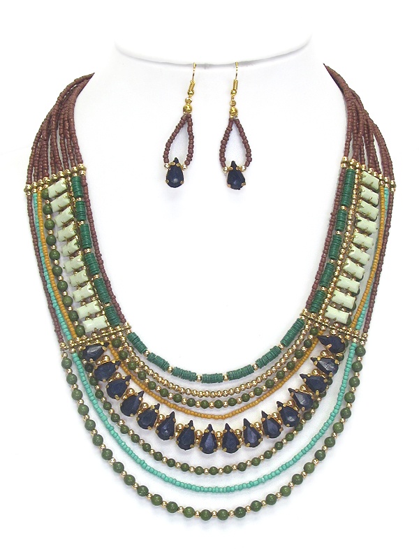 Multi Beaded Strand Fashion Necklace Set