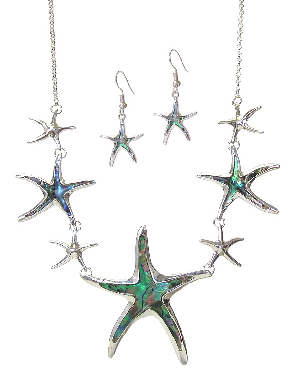 Abalone Multi Starfish Link Necklace Set