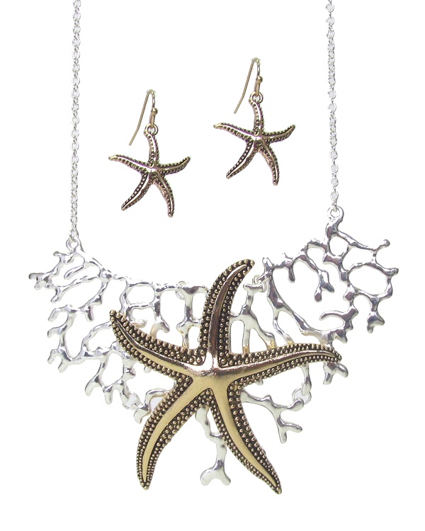 Sealife Theme Pendant Necklace Set - Starfish And Coral