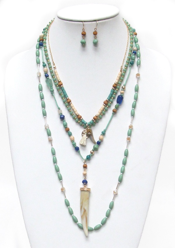 Multi Layer Seed Beaded Horn Necklace Set