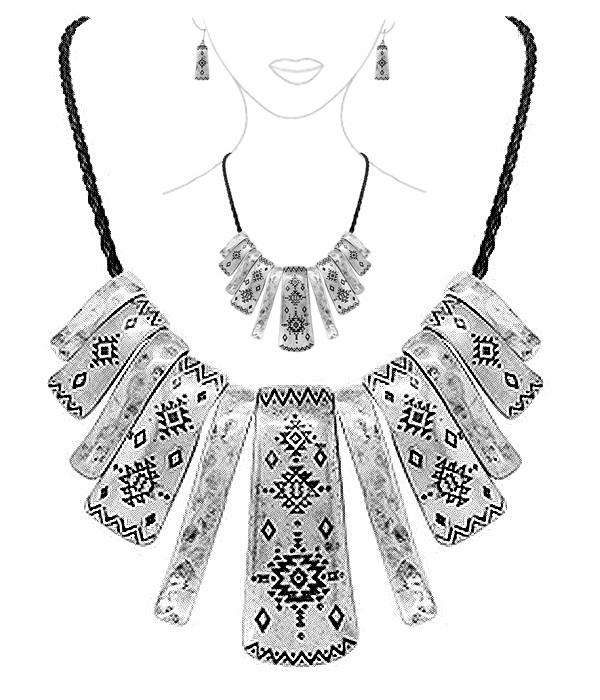 Tribal Style Multi Metal Bar Necklace Set