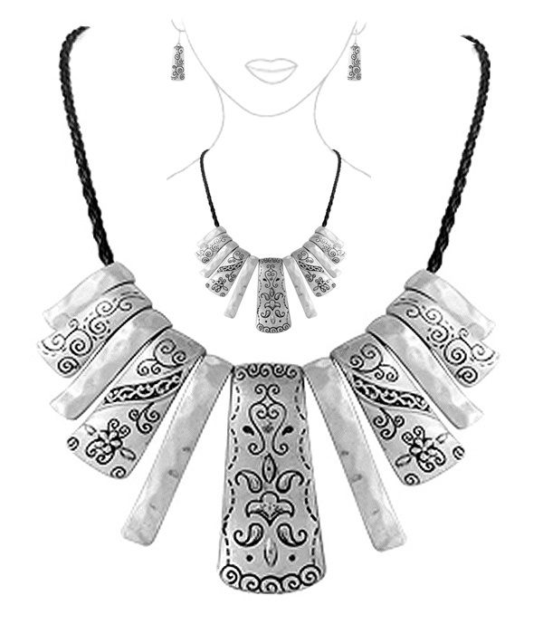Tribal Style Multi Metal Bar Necklace Set