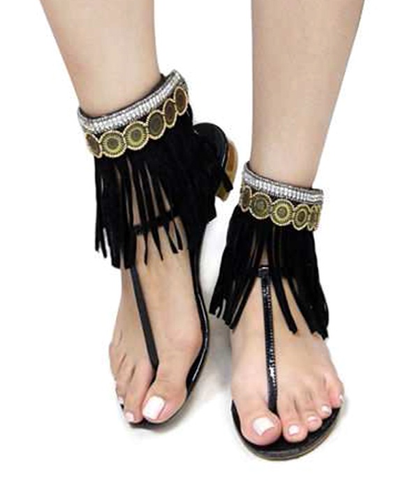 Multi Beads And Leatherette Tassel Anklet - One Pair