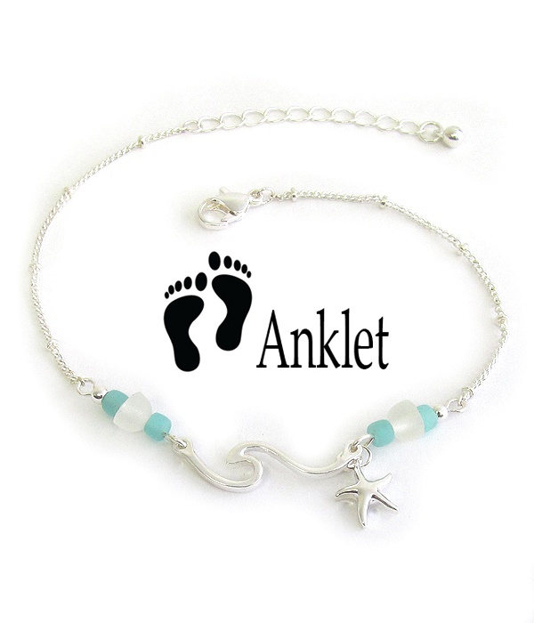 Sea Glass Anklet - Wave And Starfish