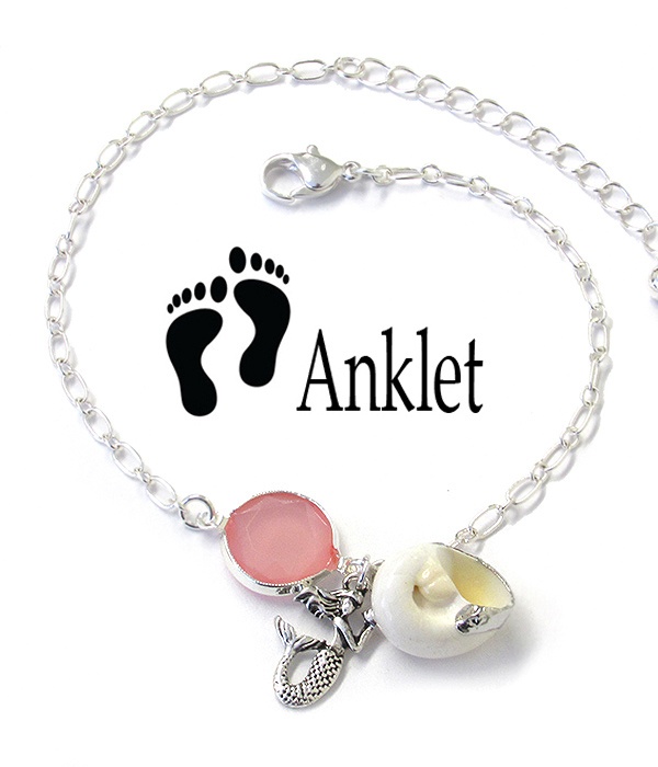 Sealife Theme Natural Shell Anklet - Mermaid
