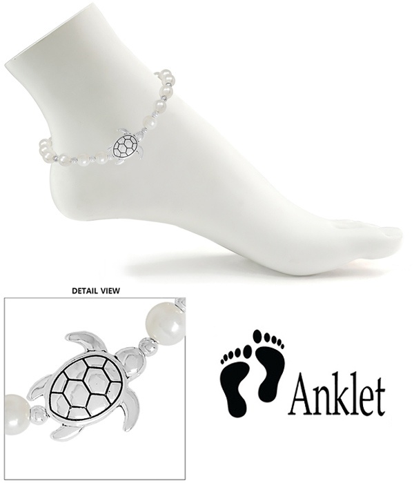 Sealife Theme Multi Pearl Anklet - Turtle