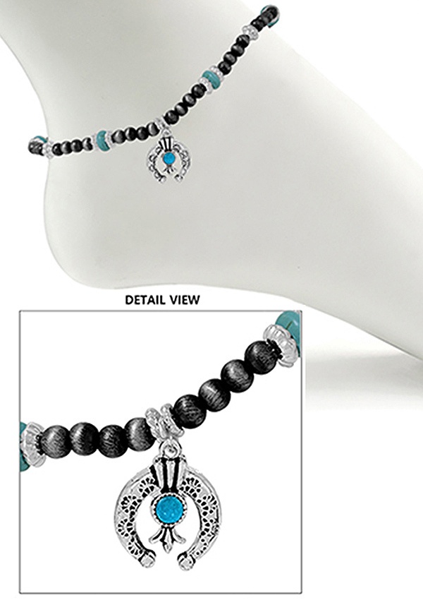 Western Theme Navajo Pearl Anklet - Squash Blossom