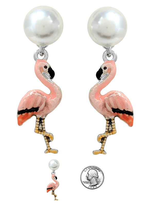 Epoxy Flamingo And Pearl Earring