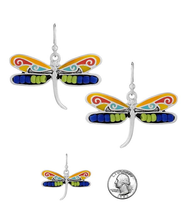 Multi Seedbead Mosaic Earring - Dragonfly