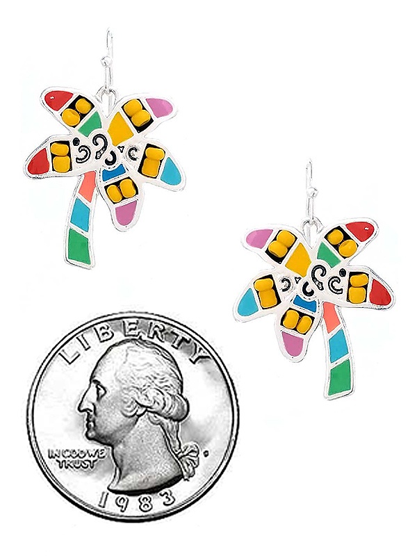 Tropical Theme Seedbead And Epoxy Earring - Palm Tree
