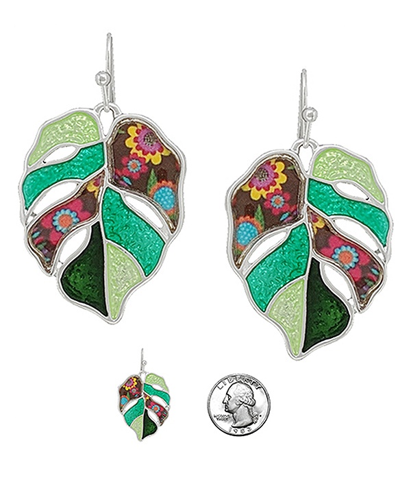 Tropical Theme Color Art Earring - Monstera