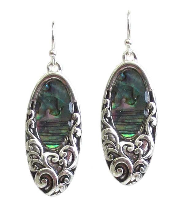 Designer Textured Abalone Oval Earring