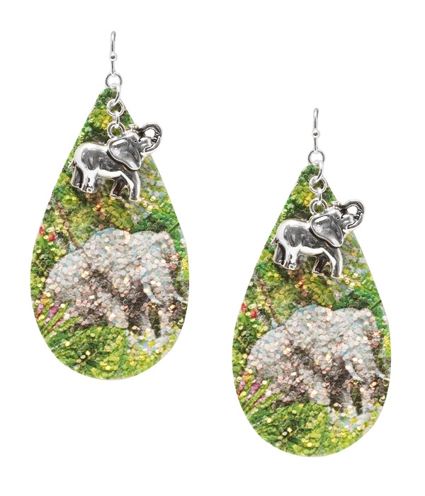 Elephant Glittering Teardrop Earring