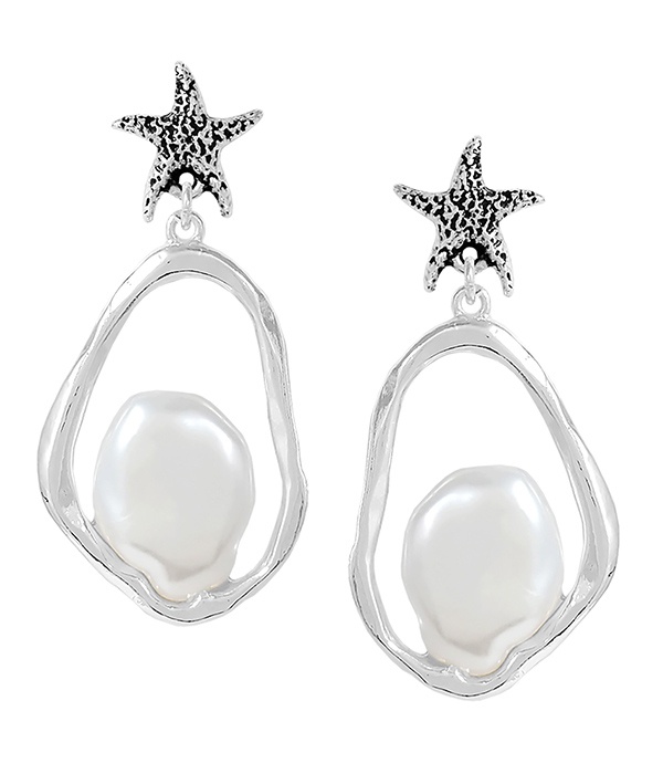 Sealife Theme Pearl Hoop Drop Earring - Starfish