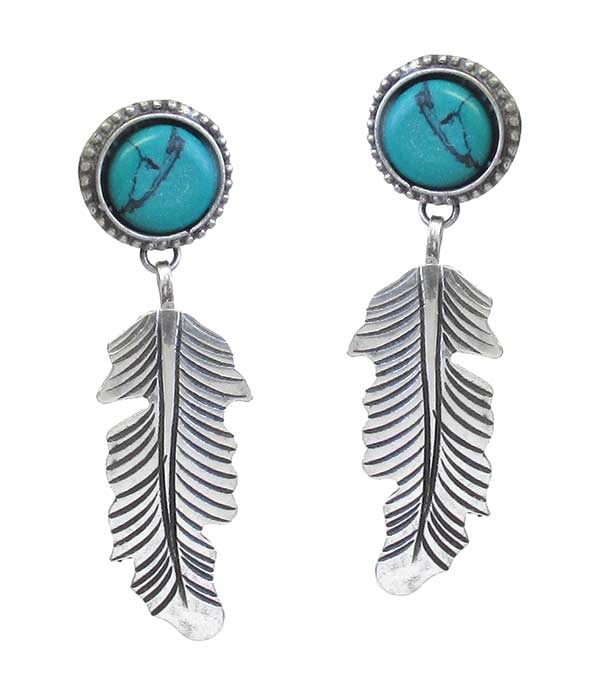 Western Style Turquoise Earring - Feather