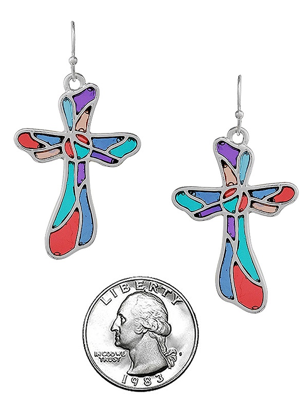 Stained Glass Window Inspired Mosaic Earring - Cross