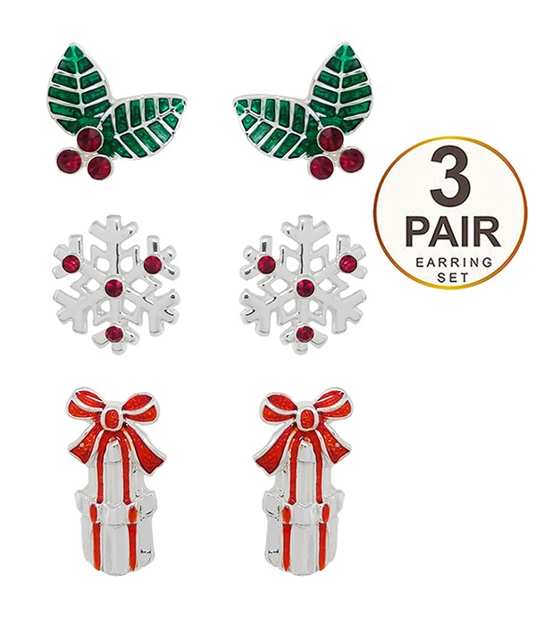 Christmas Theme 3 Pair Earring Set - Snowflake