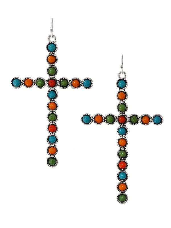 Western Style Ball Bead Cross Earring