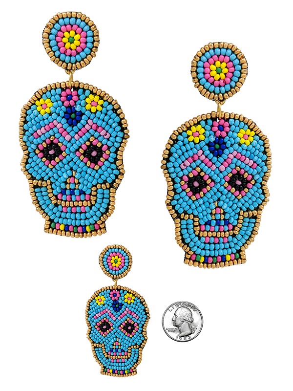 Handmade Multi Seedbead Sugar Skull Earring