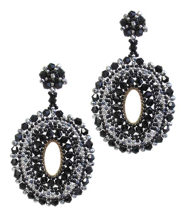 Seedbead And Facet Glass Bead Mix Oval Earring