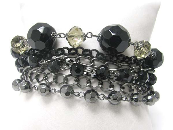 Multi Chain And Metallic Stone Link Bracelet