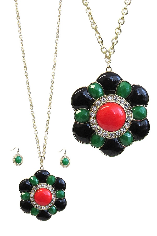 Luxury Crystal And Acryl Flower Medallion Necklace Earring Set