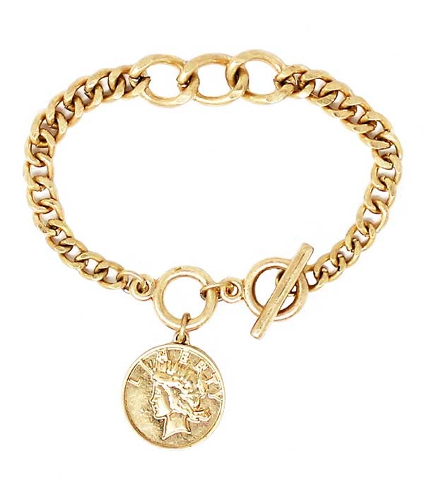 Coin Charm Chain Toggle Bracelet
