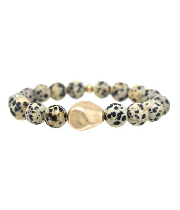 Multi Semi Precious Stone Stretch Bracelet - Dalmatian