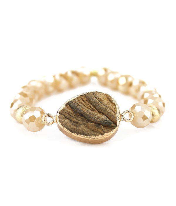 Agate And Facet Stone Stretch Bracelet