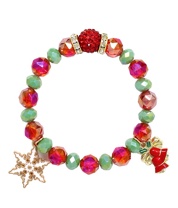 Christmas Theme Charm Stretch Bracelet - Snowflake Bell