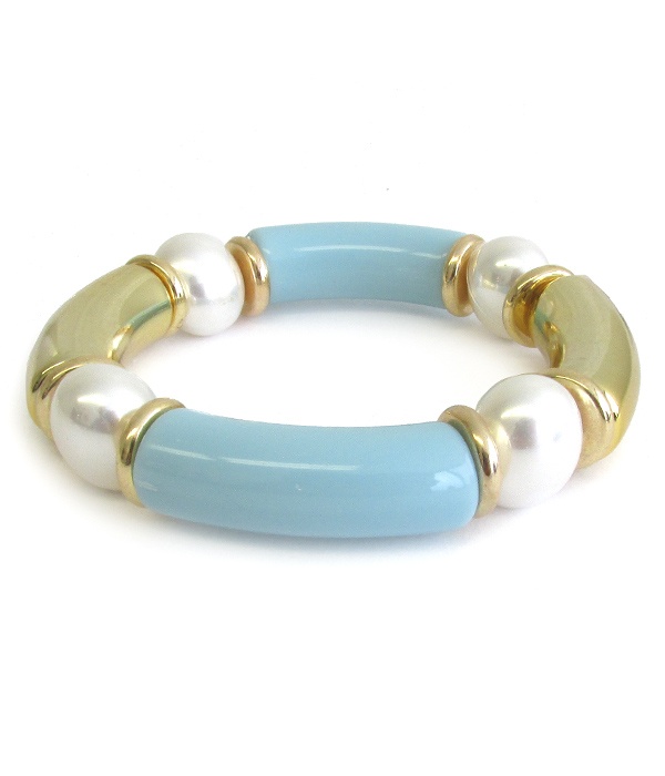 Pearl And Tube Mix Stretch Bracelet