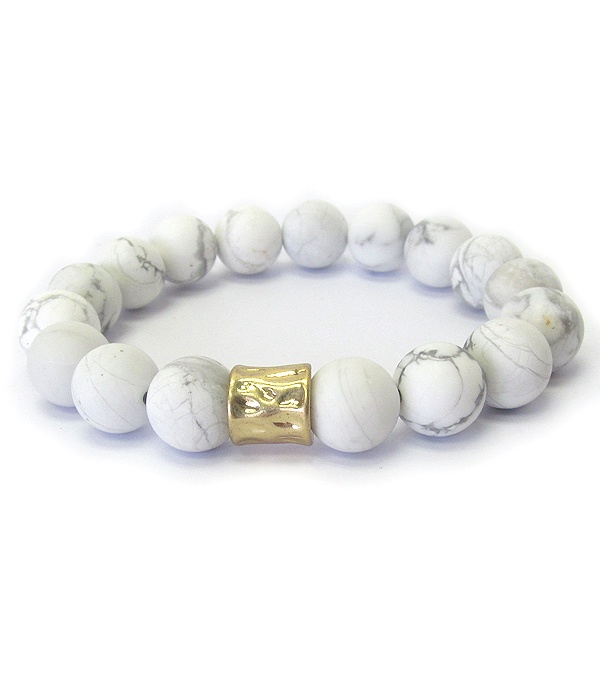 Semi Precious Stone Stretch Bracelet - White Howlite