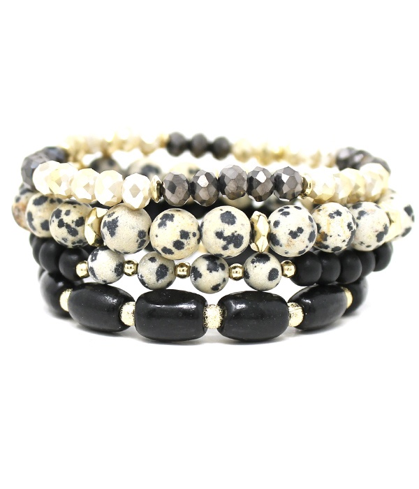 Semi Precious Stone Mix 4 Stretch Bracelet Set