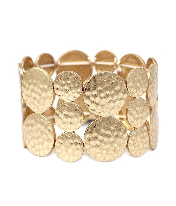 Hammered Multi Metal Disc Mix Stretch Bracelet