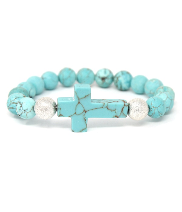 Semi Precious Stone Cross Stretch Bracelet