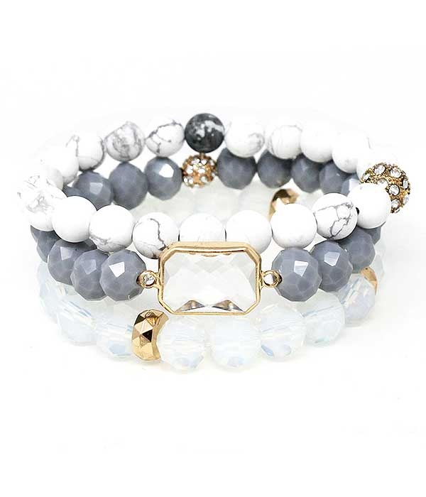 Multi Bead Mix Triple Stretch Bracelet Set