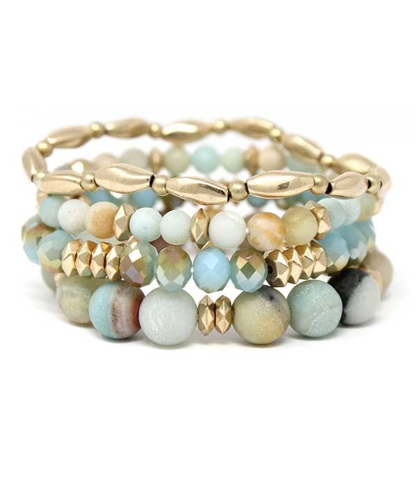 Multi Layer Semi Precious Stone Mix Stretch Bracelet Set