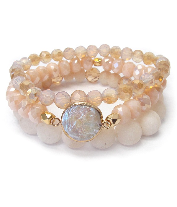 Semi Precious Stone Triple Stretch Bracelet - Rose Quartz
