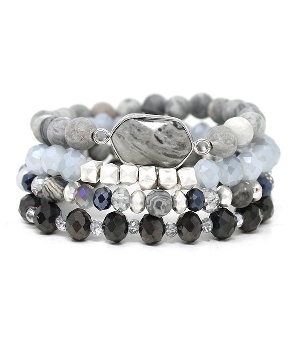 Semi Precious Stone Mix 4 Stretch Bracelet Set