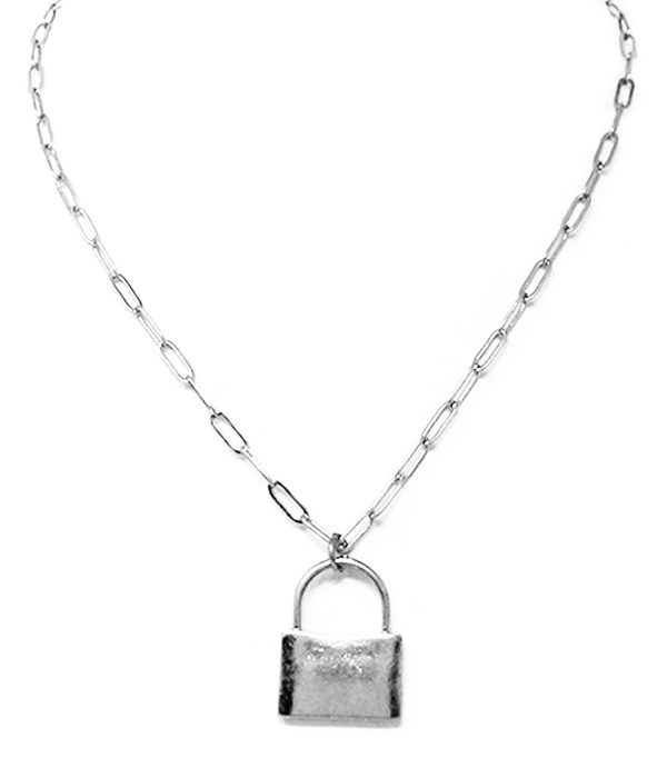 Chain And Padlock Pendant Necklace